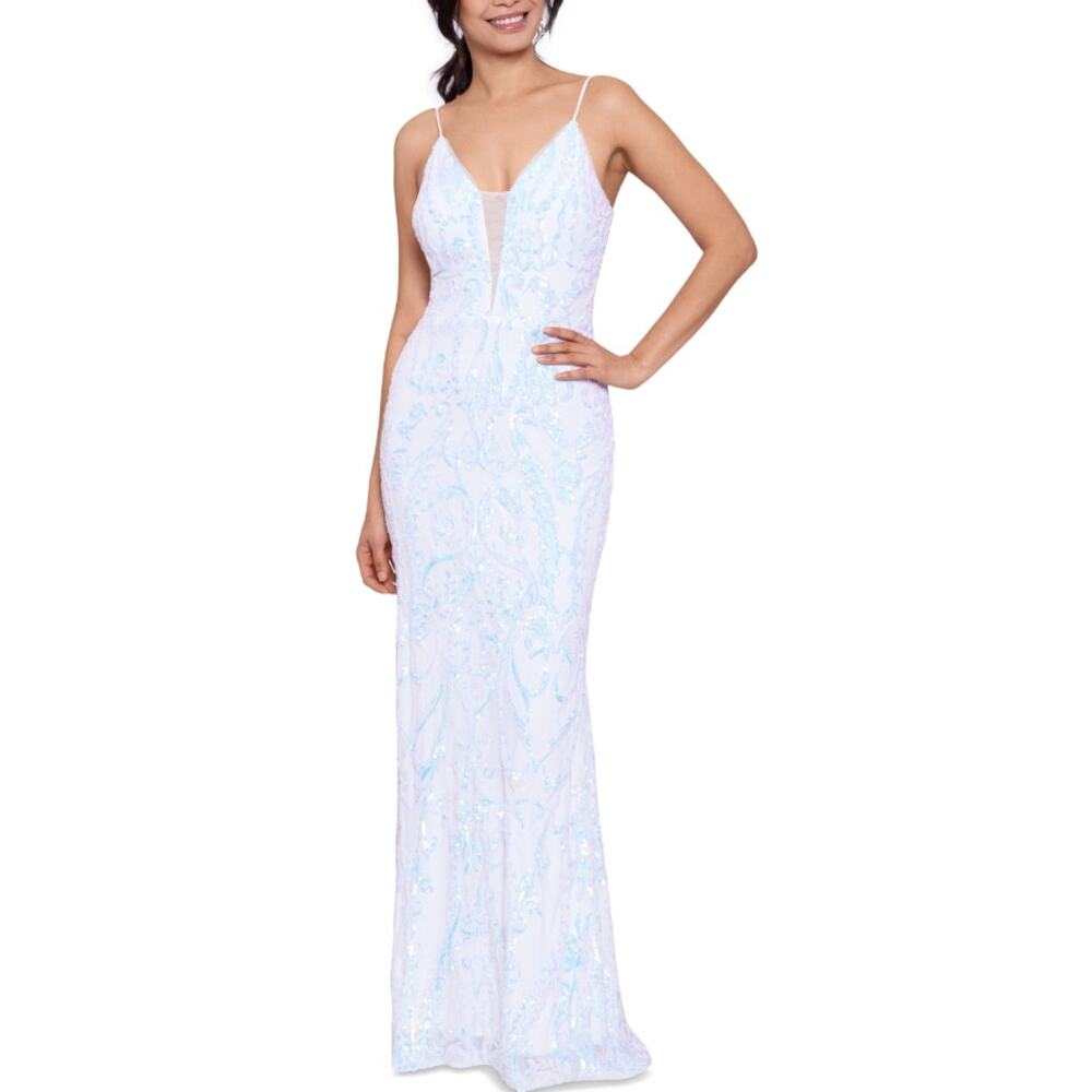 Betsy & Adam Sequin-Pattern Front-Slit Gown | Size 12